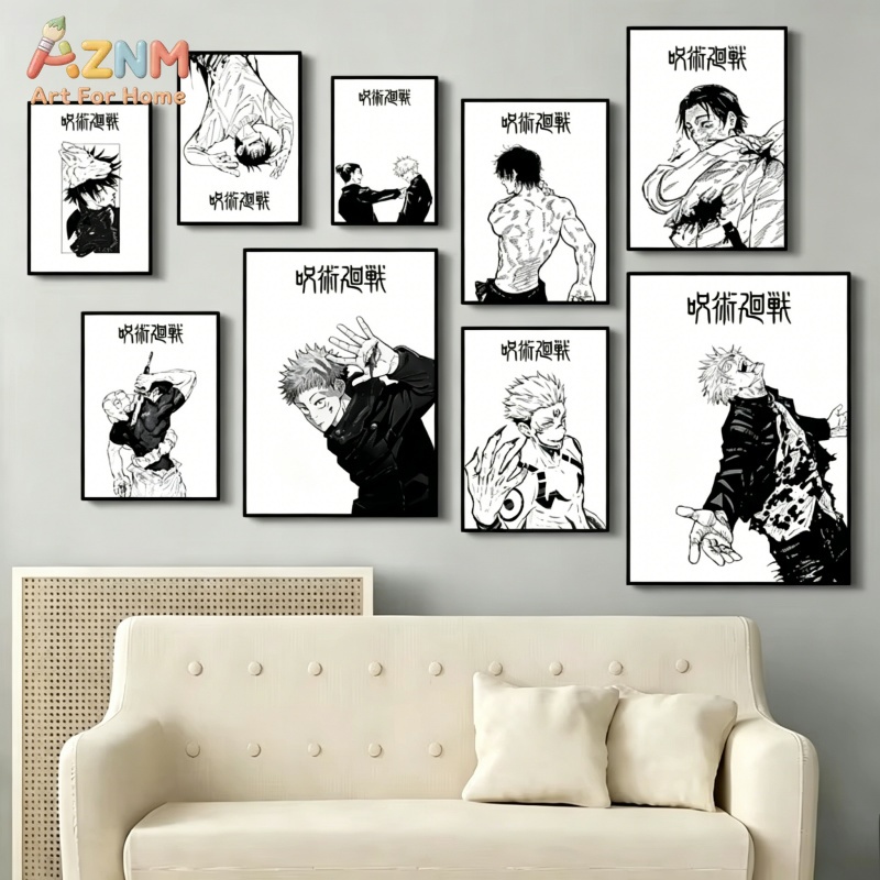 Anime Merchandise Posters - AZNM Jujutsu Kaisen Czarno-Biały Obraz na